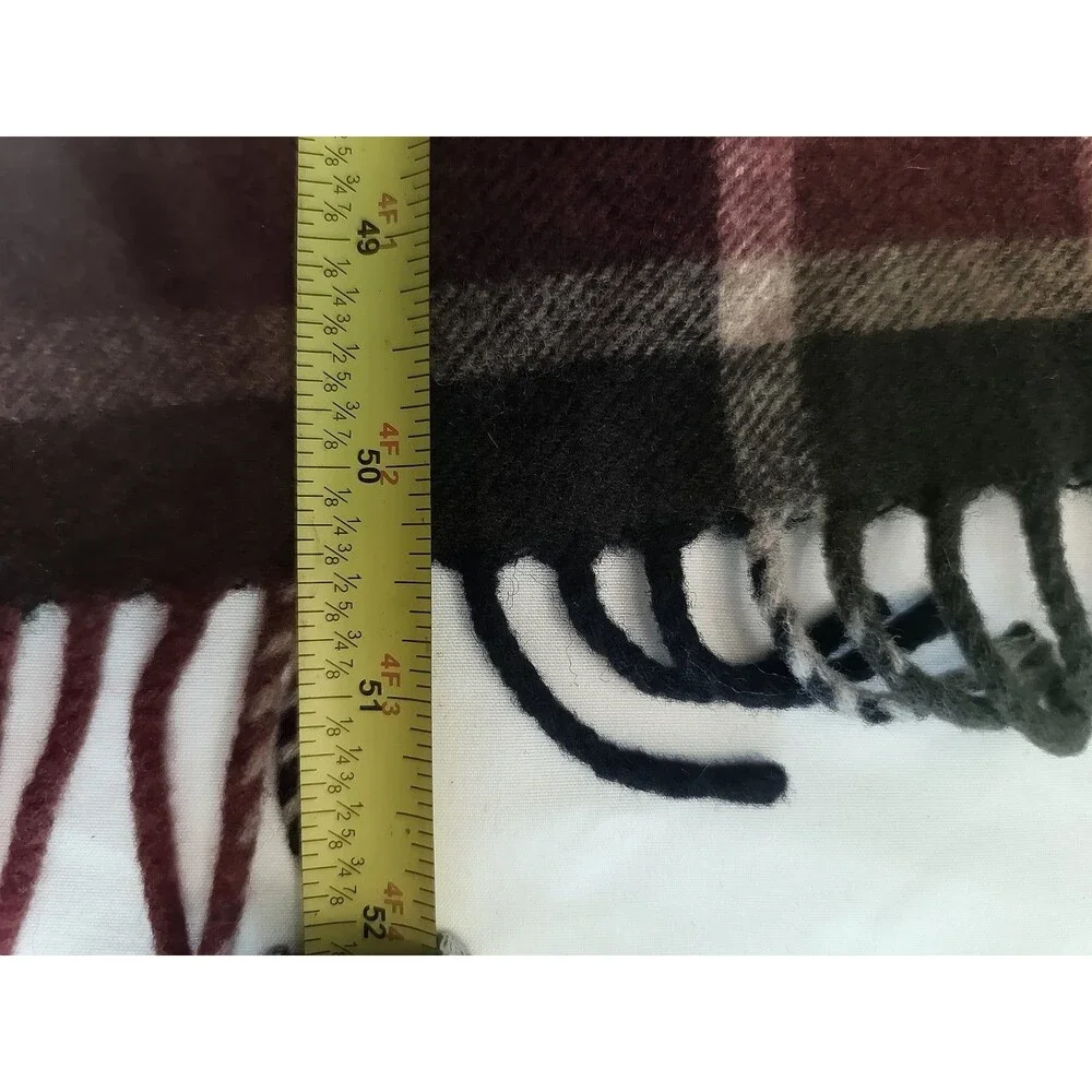 Vintage Pendleton Scarf 100% Virgin Wool Plaid Fringe Scarf Dark Colors 50”x11”